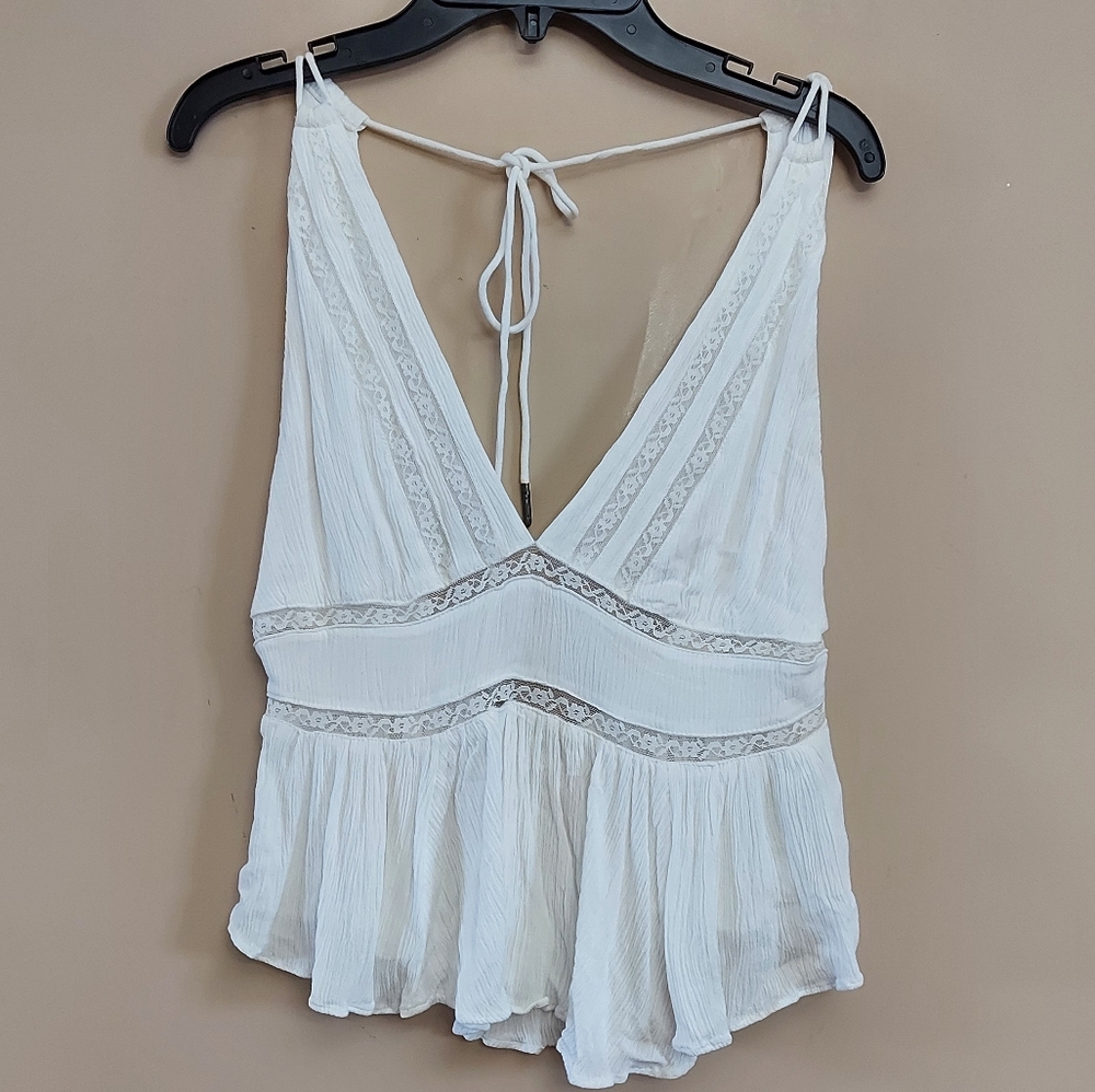 Free People Bohemian white crop tank top with lace accent